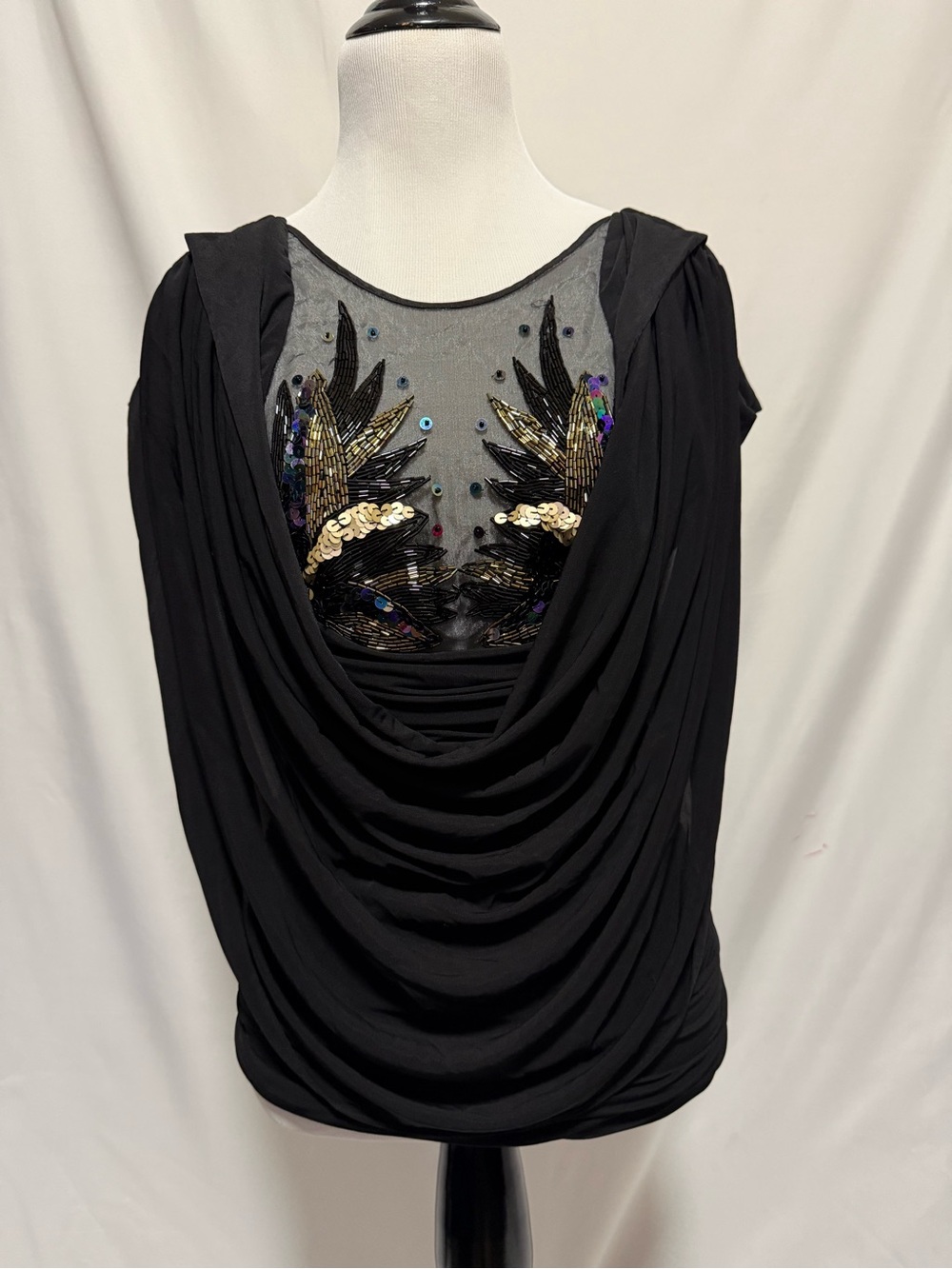 French Connection Black Draped Sequin Appliqué Women's Top